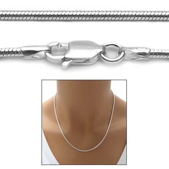 STERLING SILVER SNAKE CHAIN NECKLACE 1.5MM (GAUGE 040). AVAILABLE IN 6 LENGTHS. - Picture 1 of 2
